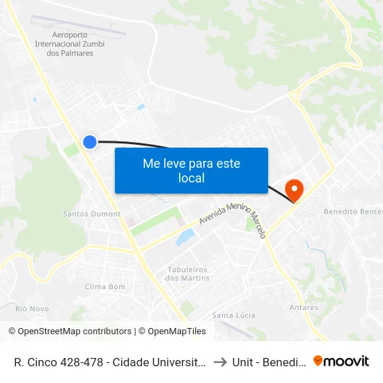 R. Cinco 428-478 - Cidade Universitária Maceió - Al Brasil to Unit - Benedito Bentes map
