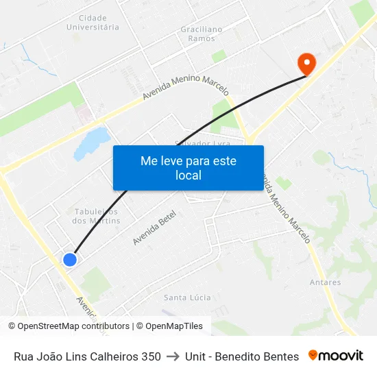 Rua João Lins Calheiros 350 to Unit - Benedito Bentes map