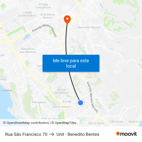 Rua São Francisco 70 to Unit - Benedito Bentes map