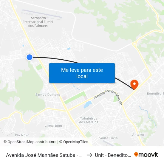 Avenida José Manhães Satuba - Alagoas Brasil to Unit - Benedito Bentes map
