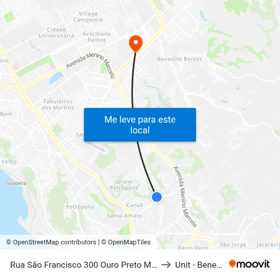 Rua São Francisco 300 Ouro Preto Maceió - Alagoas 57046 Brasil to Unit - Benedito Bentes map