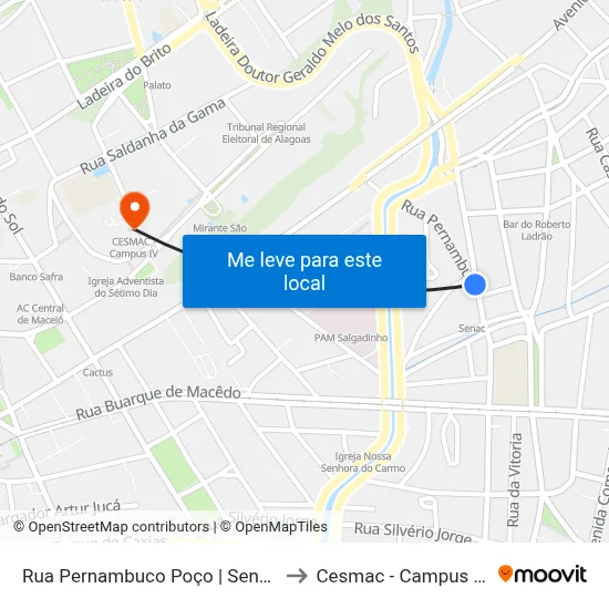 Rua Pernambuco Poço | Senac to Cesmac - Campus IV map
