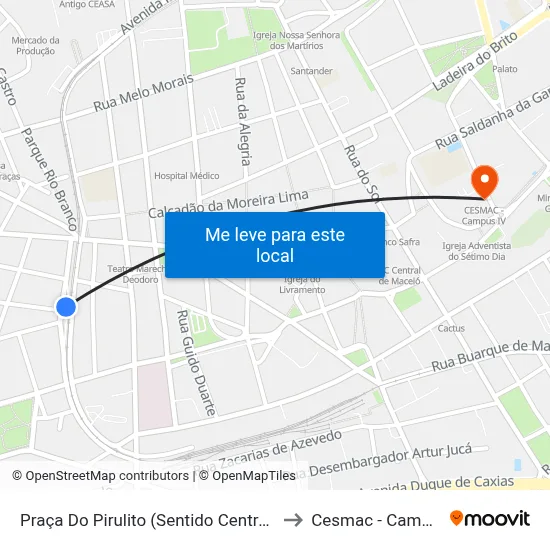 Praça Do Pirulito (Sentido Centro/Praias) to Cesmac - Campus IV map