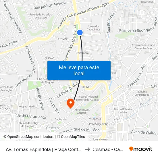 Av. Tomás Espíndola | Praça Centenário - Farol to Cesmac - Campus IV map