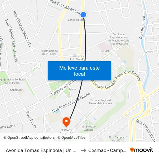 Avenida Tomás Espíndola | Unicompra to Cesmac - Campus IV map
