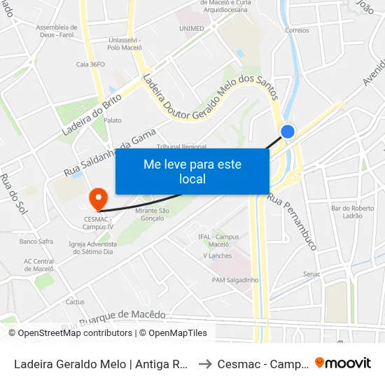 Ladeira Geraldo Melo | Antiga Rodoviária to Cesmac - Campus IV map