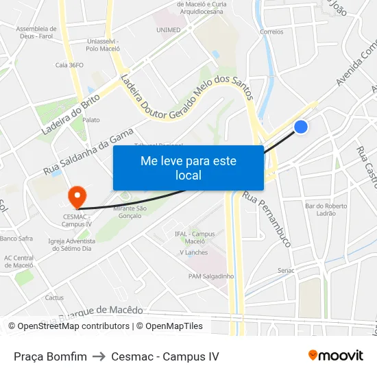 Praça Bomfim to Cesmac - Campus IV map