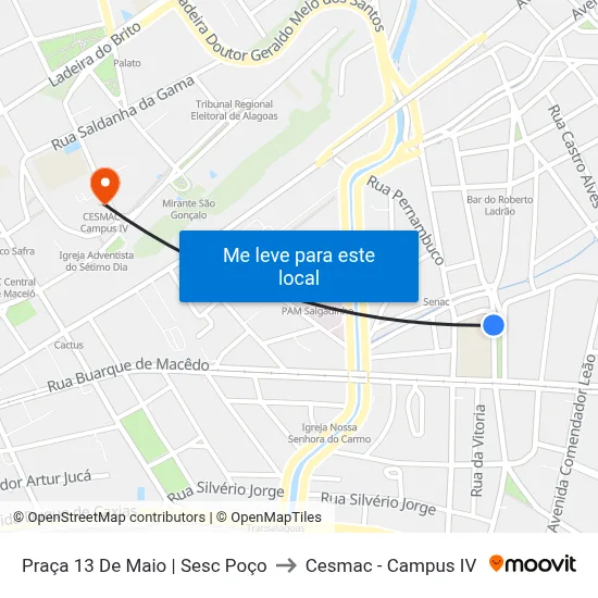Praça 13 De Maio | Sesc Poço to Cesmac - Campus IV map