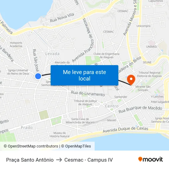 Praça Santo Antônio to Cesmac - Campus IV map