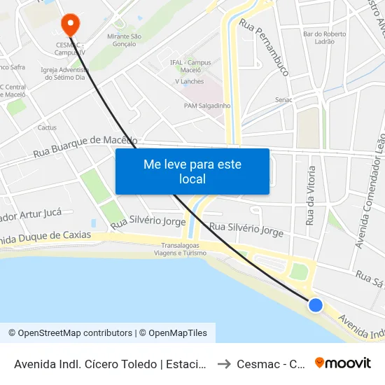 Avenida Indl. Cícero Toledo | Estacionamento Do Jaraguá to Cesmac - Campus IV map