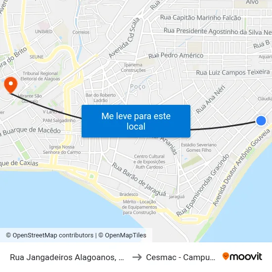 Rua Jangadeiros Alagoanos, 1012 to Cesmac - Campus IV map