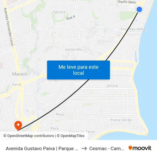 Avenida Gustavo Paiva | Parque Shopping to Cesmac - Campus IV map