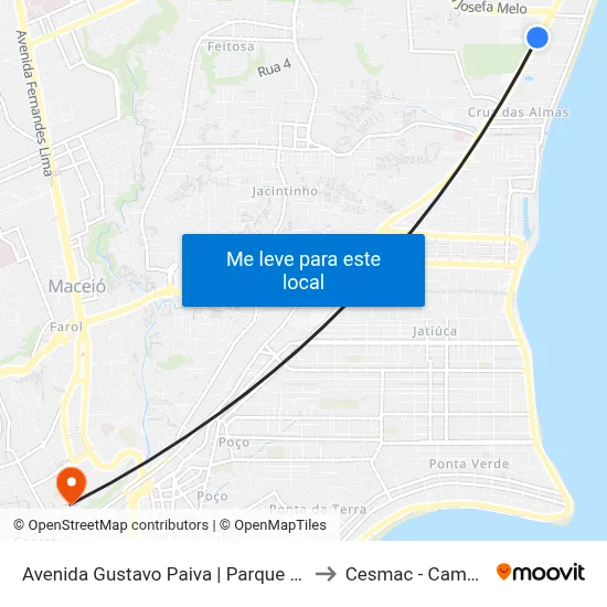 Avenida Gustavo Paiva | Parque Shopping to Cesmac - Campus IV map