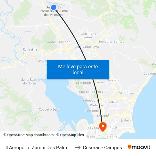 ✈️ Aeroporto Zumbi Dos Palmares to Cesmac - Campus IV map