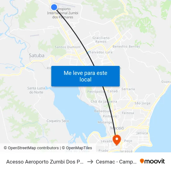 Acesso Aeroporto Zumbi Dos Palmares to Cesmac - Campus IV map