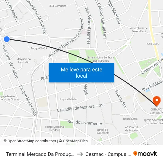 Terminal Mercado Da Produção to Cesmac - Campus IV map