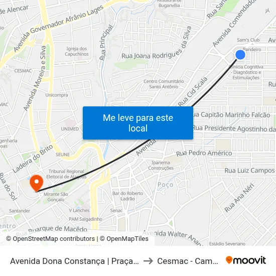 Avenida Dona Constança | Praça Da Bíblia to Cesmac - Campus IV map