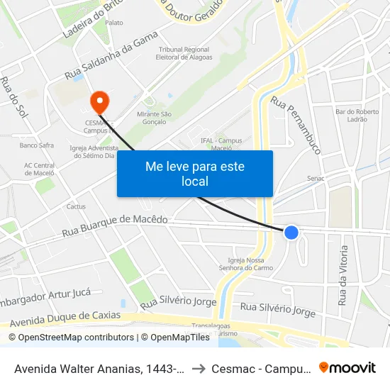 Avenida Walter Ananias, 1443-1479 to Cesmac - Campus IV map