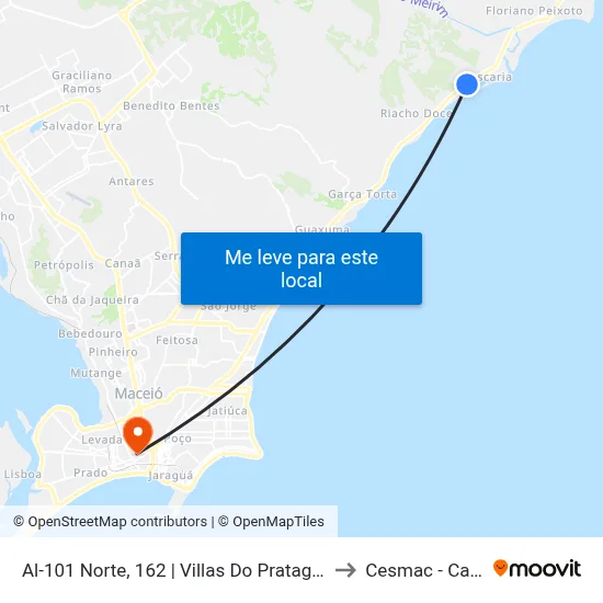 Al-101 Norte, 162 | Villas Do Pratagy (Sentido Cidade) to Cesmac - Campus IV map