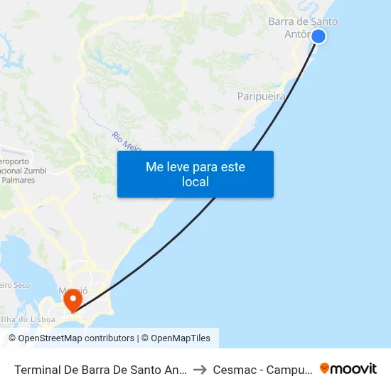 Terminal De Barra De Santo Antonio to Cesmac - Campus IV map