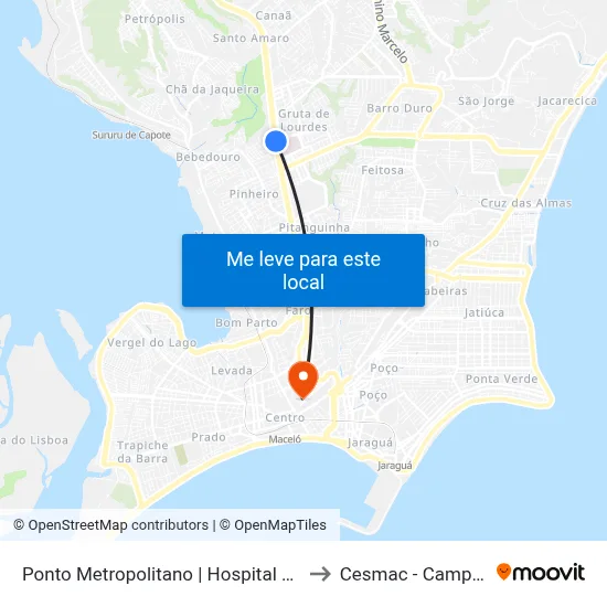 Ponto Metropolitano | Hospital Veredas to Cesmac - Campus IV map