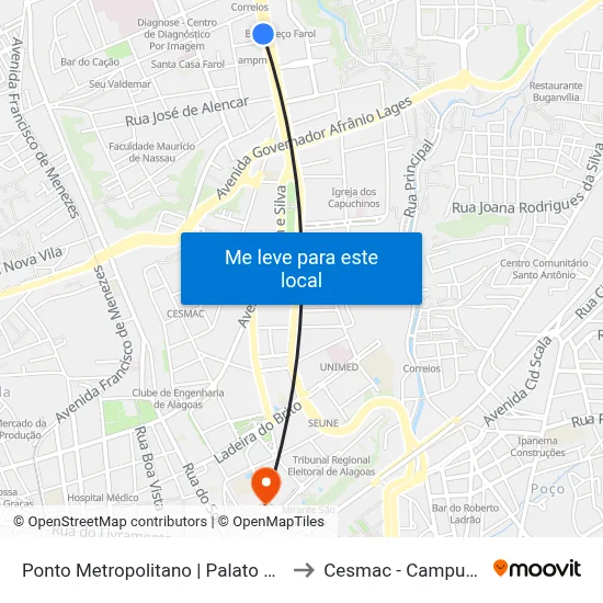 Ponto Metropolitano | Palato Farol to Cesmac - Campus IV map