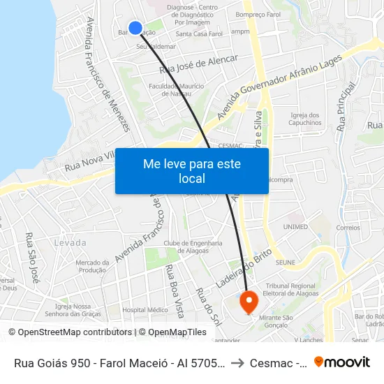 Rua Goiás 950 - Farol Maceió - Al 57055-150 República Federativa Do Brasil to Cesmac - Campus IV map