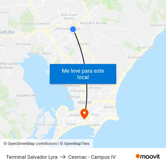 Terminal Salvador Lyra to Cesmac - Campus IV map