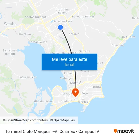 Terminal Cleto Marques to Cesmac - Campus IV map