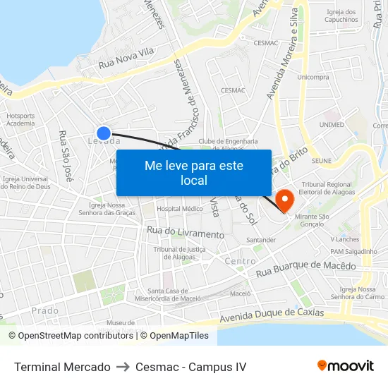 Terminal Mercado to Cesmac - Campus IV map