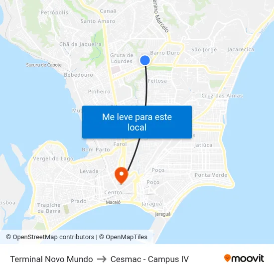 Terminal Novo Mundo to Cesmac - Campus IV map