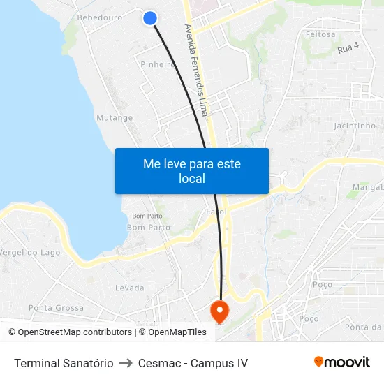 Terminal Sanatório to Cesmac - Campus IV map