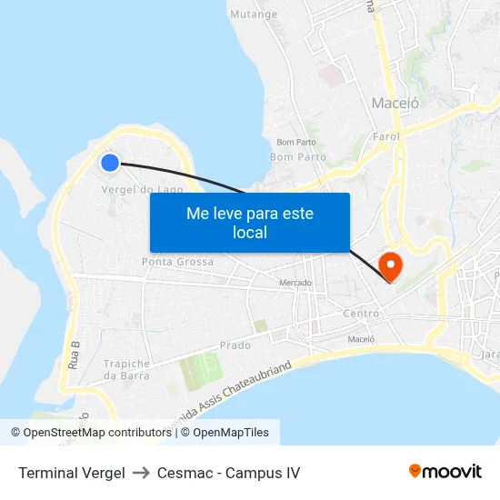 Terminal Vergel to Cesmac - Campus IV map