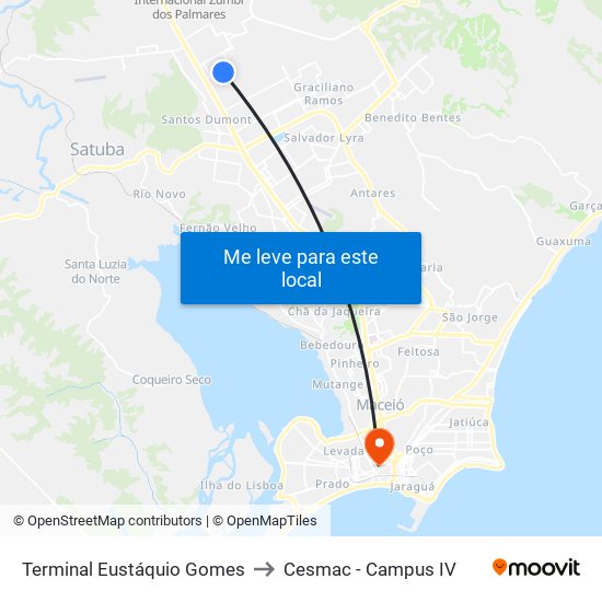 Terminal Eustáquio Gomes to Cesmac - Campus IV map