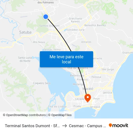 Terminal Santos Dumont - Sfra to Cesmac - Campus IV map