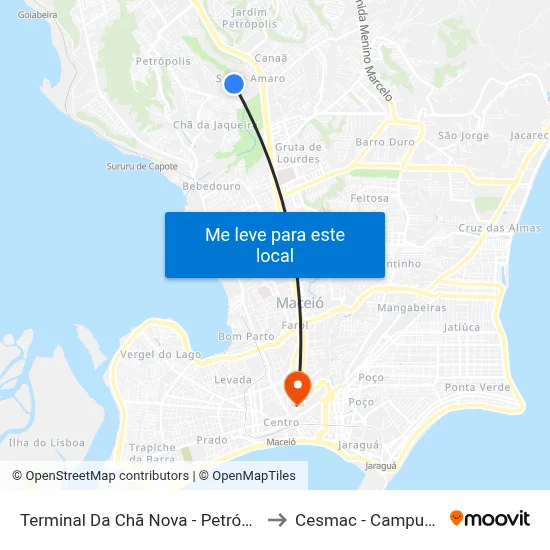 Terminal Da Chã Nova - Petrópolis to Cesmac - Campus IV map