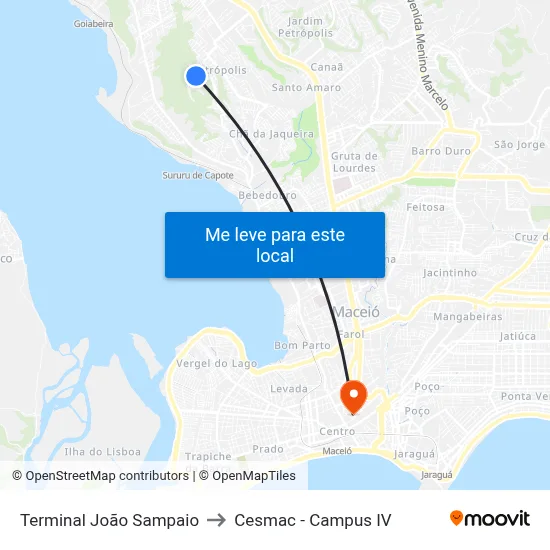 Terminal João Sampaio to Cesmac - Campus IV map