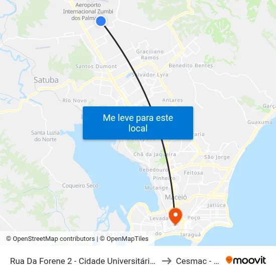 Rua Da Forene 2 - Cidade Universitária Maceió - Al 57072-294 Brasil to Cesmac - Campus IV map