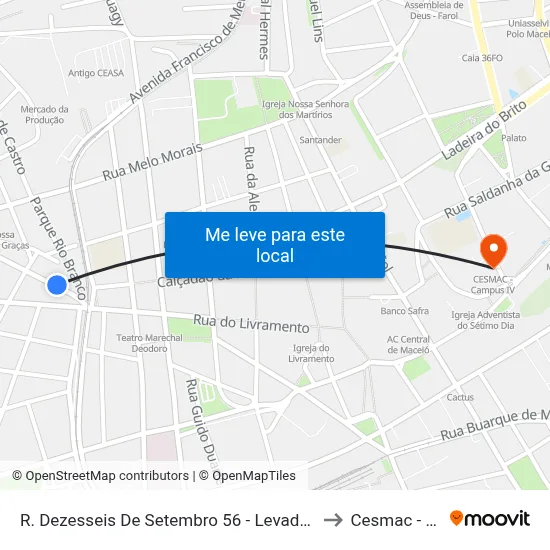 R. Dezesseis De Setembro 56 - Levada Maceió - Al 57017-020 Brasil to Cesmac - Campus IV map