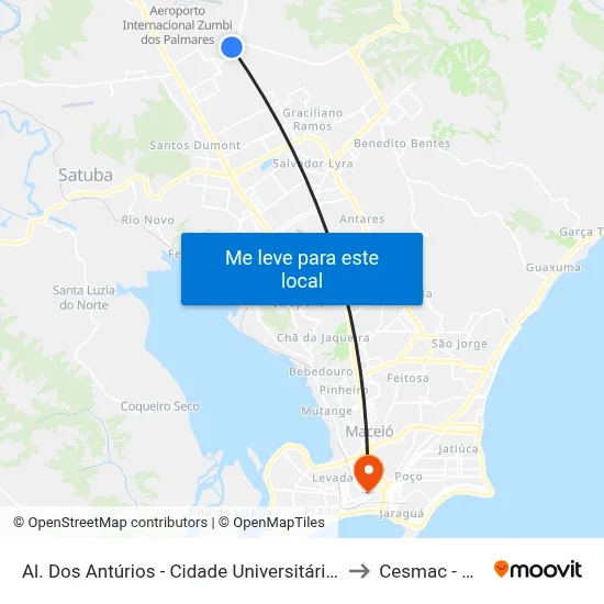 Al. Dos Antúrios - Cidade Universitária Maceió - Al 57072 Brasil to Cesmac - Campus IV map