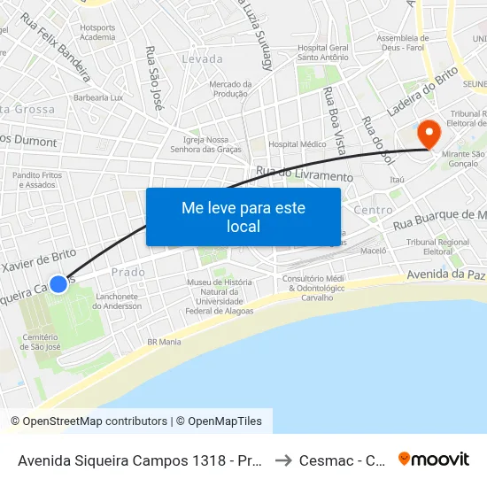 Avenida Siqueira Campos 1318 - Prado Maceió - Al Brasil to Cesmac - Campus IV map