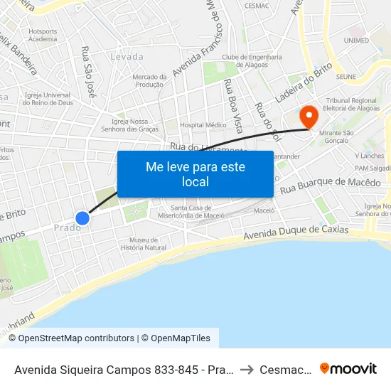 Avenida Siqueira Campos 833-845 - Prado Maceió - Al República Federativa Do Brasil to Cesmac - Campus IV map