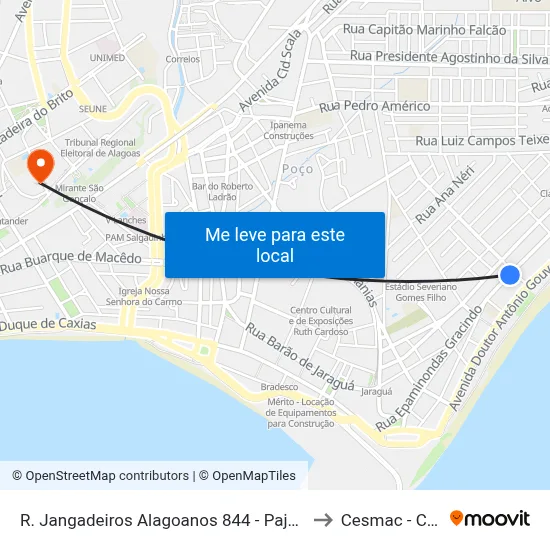 R. Jangadeiros Alagoanos 844 - Pajuçara Maceió - Al Brasil to Cesmac - Campus IV map