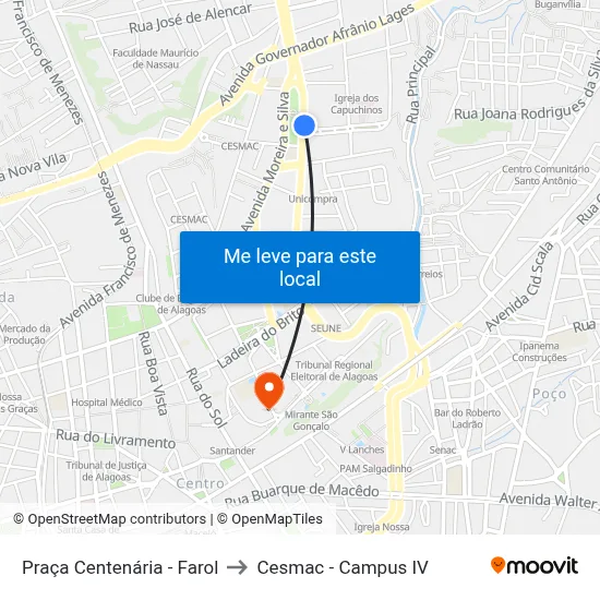 Praça Centenária - Farol to Cesmac - Campus IV map