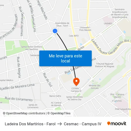 Ladeira Dos Martírios - Farol to Cesmac - Campus IV map