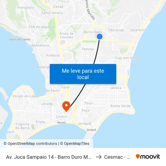 Av. Juca Sampaio 14 - Barro Duro Maceió - Al 57046-242 Brasil to Cesmac - Campus IV map