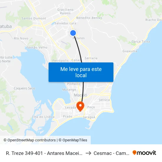 R. Treze 349-401 - Antares Maceió - Al Brasil to Cesmac - Campus IV map