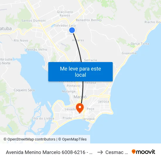 Avenida Menino Marcelo 6008-6216 - Barro Duro Maceió - Al 57081-385 Brasil to Cesmac - Campus IV map
