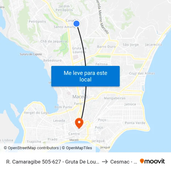 R. Camaragibe 505-627 - Gruta De Lourdes Maceió - Al 57045-850 Brasil to Cesmac - Campus IV map