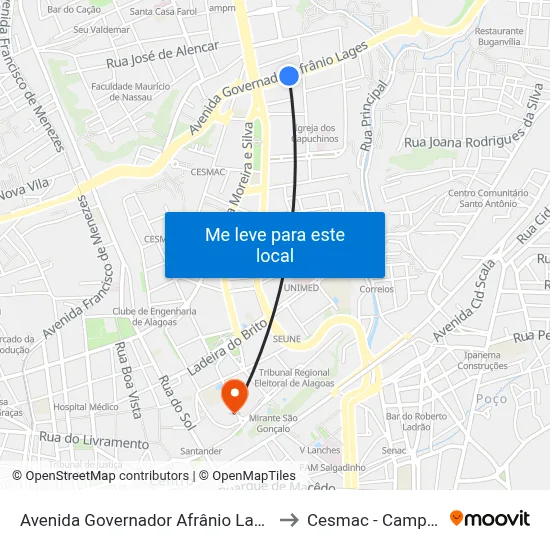 Avenida Governador Afrânio Lages 108 to Cesmac - Campus IV map